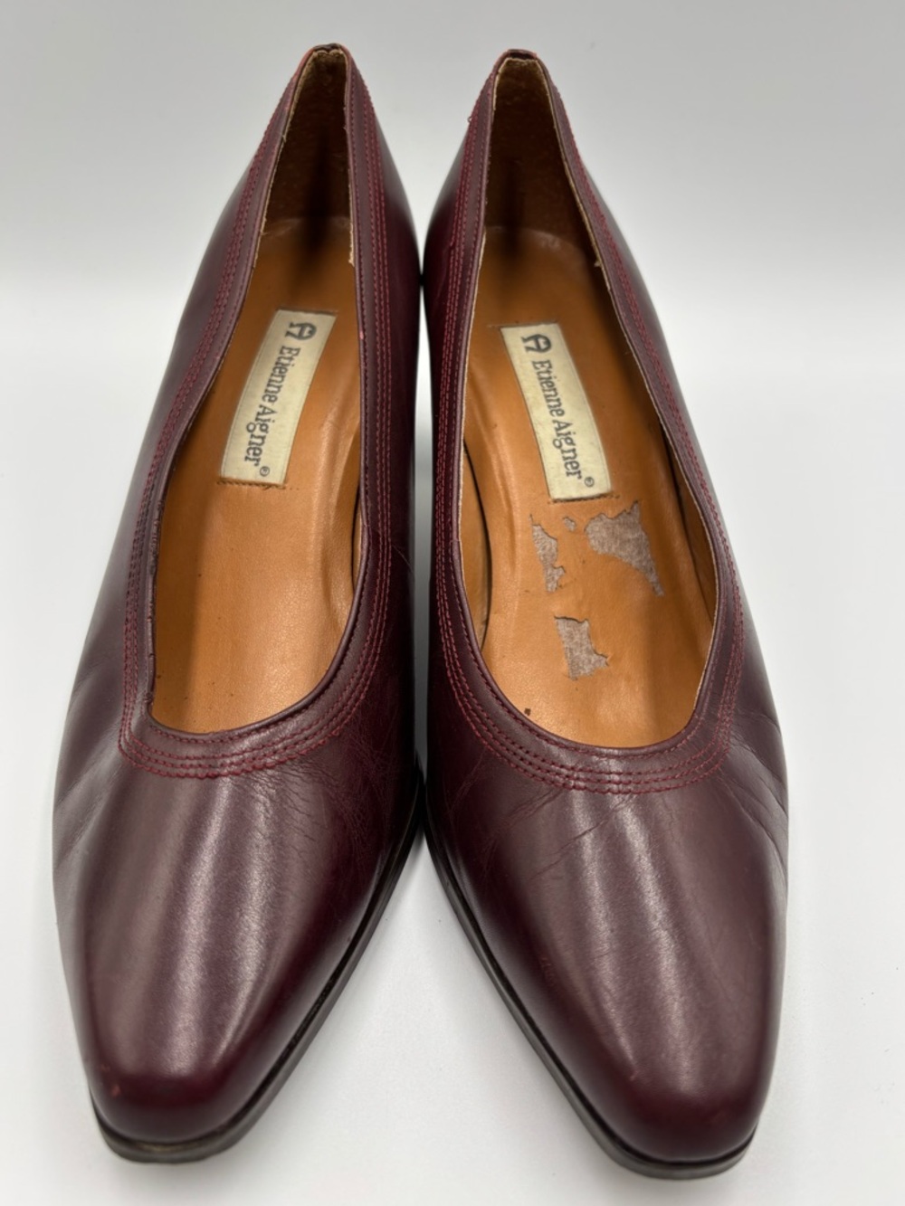 Etienne Aigner Kaylee Womens 8.5W Pumps Burgundy Leather Slip On Block Heels*